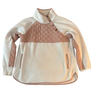 Abercrombie & Fitch Womens Cream Pink Quilted Fleece‎ Pullover Sweatshirt